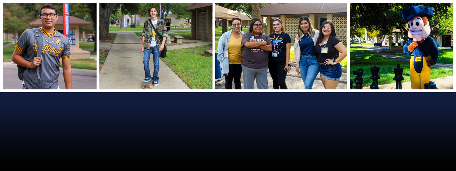 Four photo collage of students at the Uvalde campus on the first few days of classes.